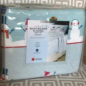 Snowman Flannel Queen Size Sheet Set NWT